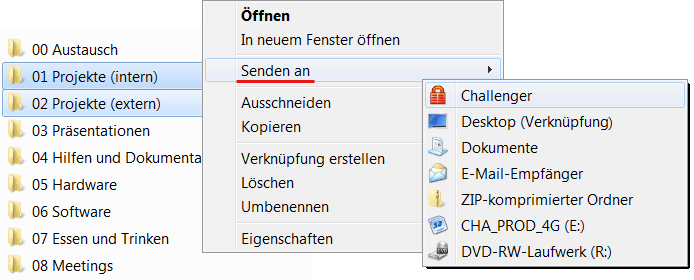 Windows-Explorer-Menü "Senden An"