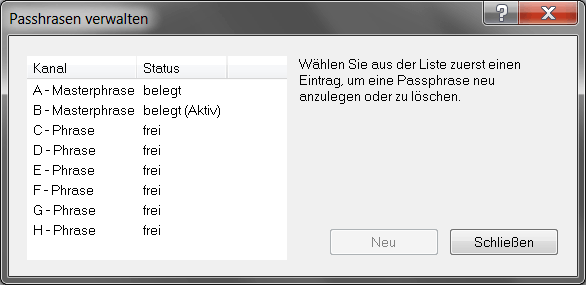 Passphrasen verwalten